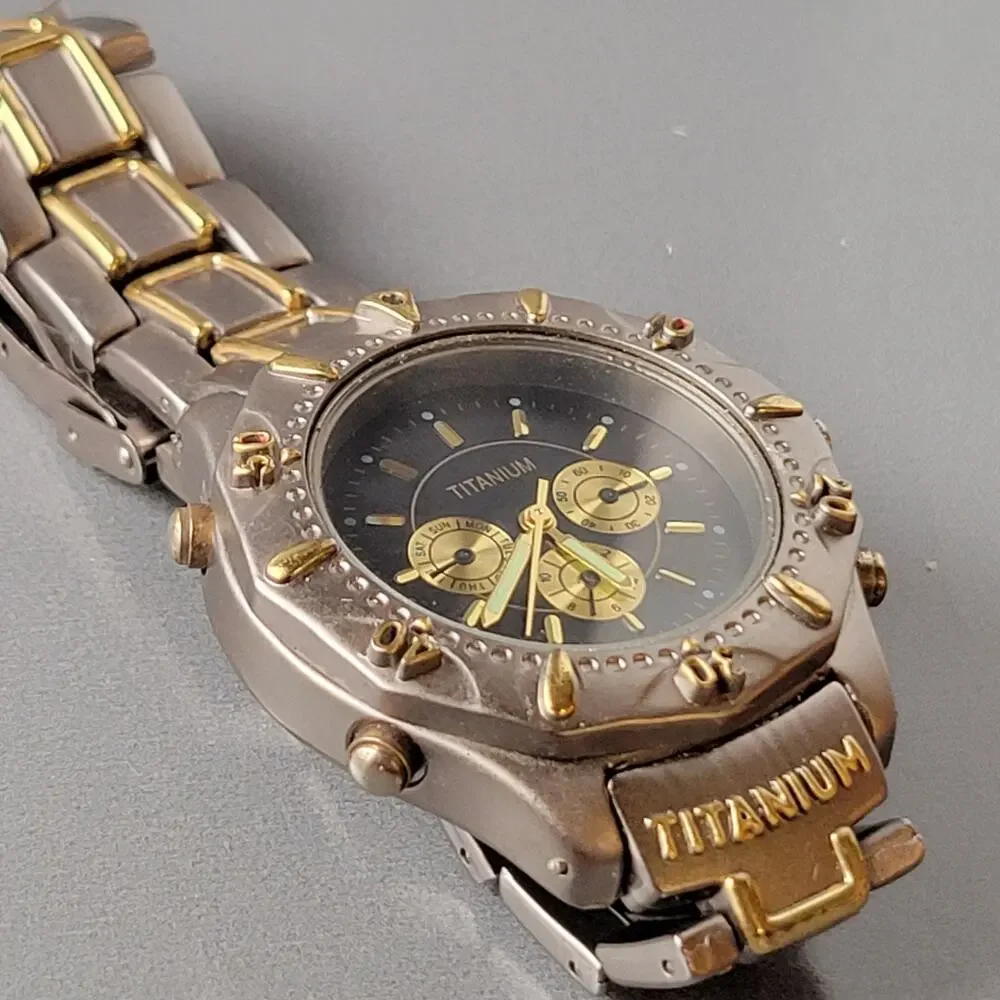 Vintage Titanium Chronograph Wristwatch - Two-Tone Band, Japan Quartz Movement